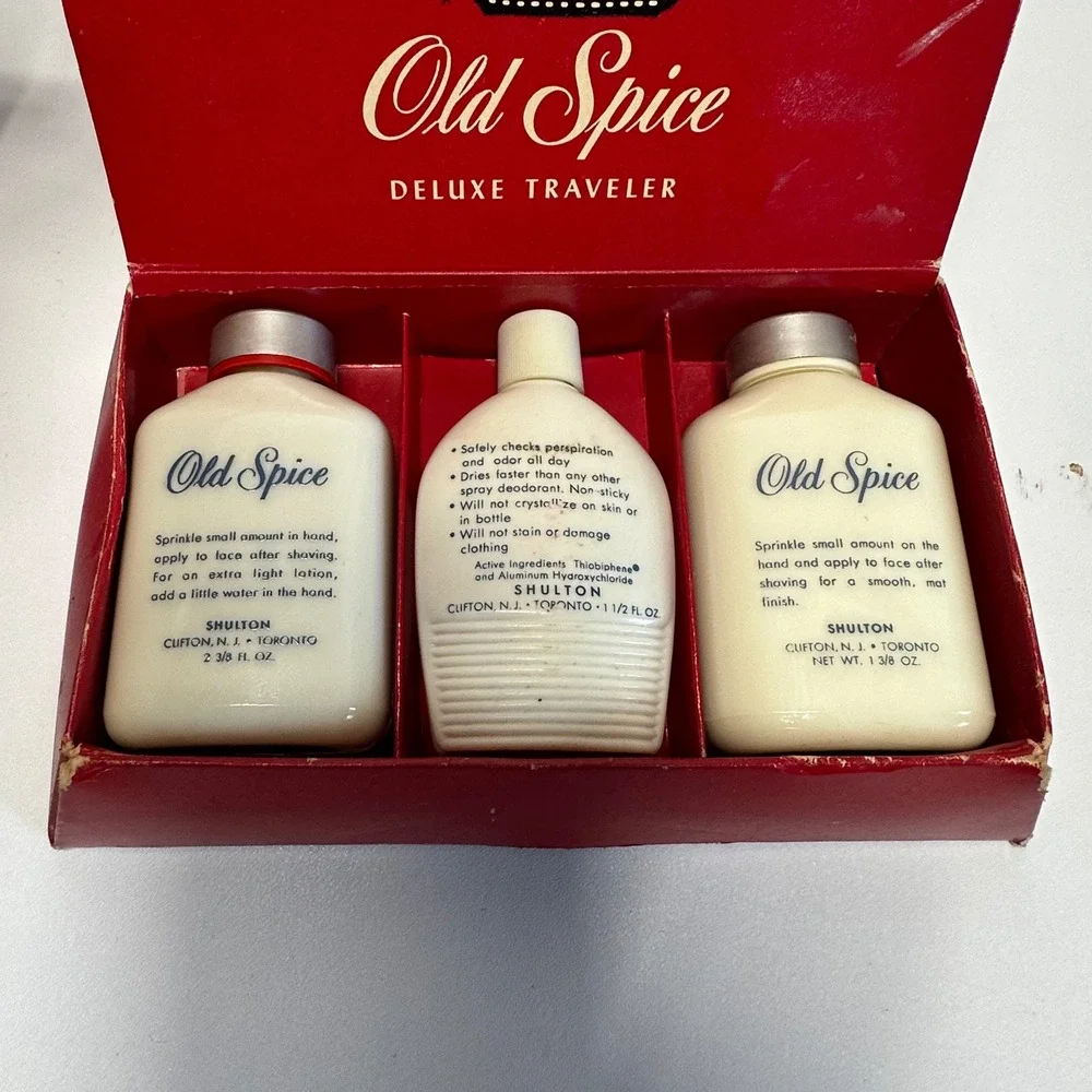 Old Spice Deluxe Traveler Set Mens Vintage Ivory Red Shulton Cologne After Shave